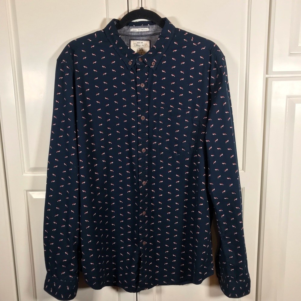 Cactus Man Slim Fit  Fox Printed Dress Shirt Sz Xl